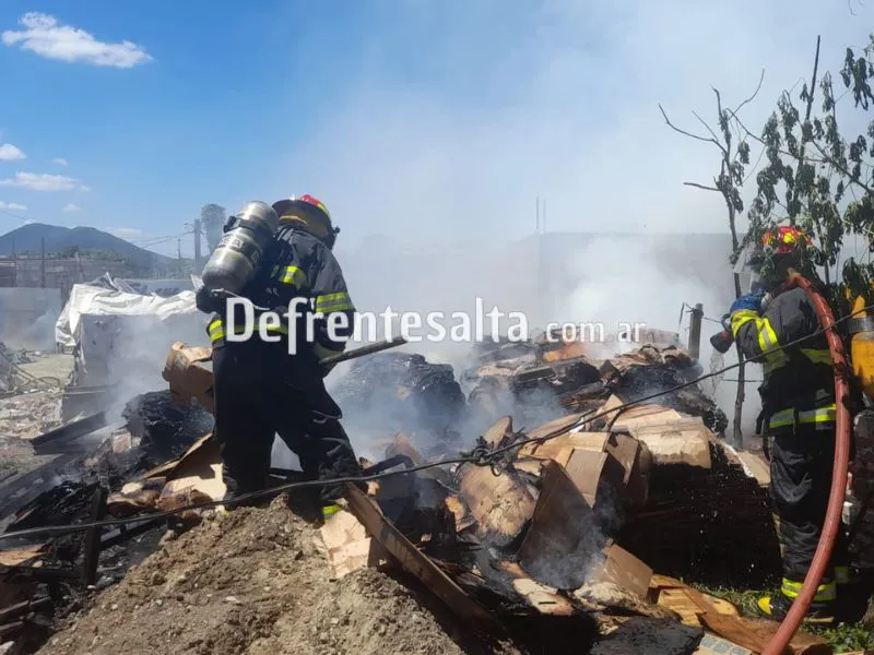 Bomberos en el incendio de Juan Manuel Rosas.