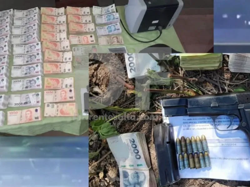 El dinero y la pistola secuestrada durante el operativo.