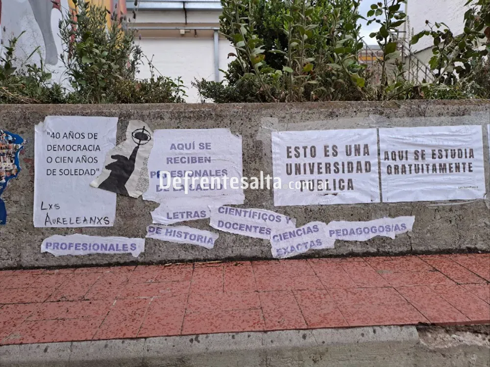 Carteles y afiches contra Milei en la UNSa