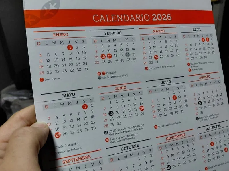 Calendario de feriados 2026 en Argentina. 