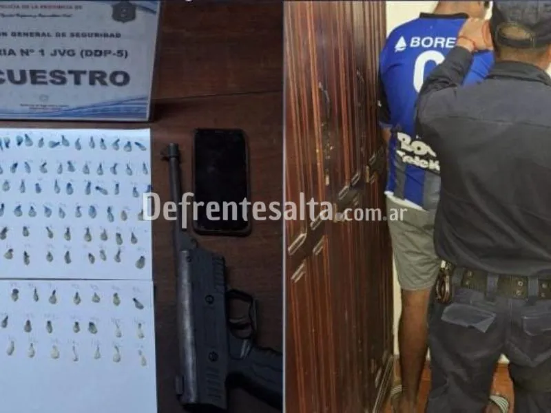 La droga y pistola secuestrada al joven detenido.